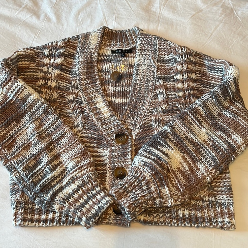 Cropped Knit Sweater - Gray, White, Mauve